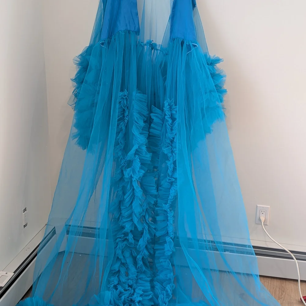 Maternity Vibrant Turquoise Sheer Ruffle Maxi Robe - Picture 5 of 6